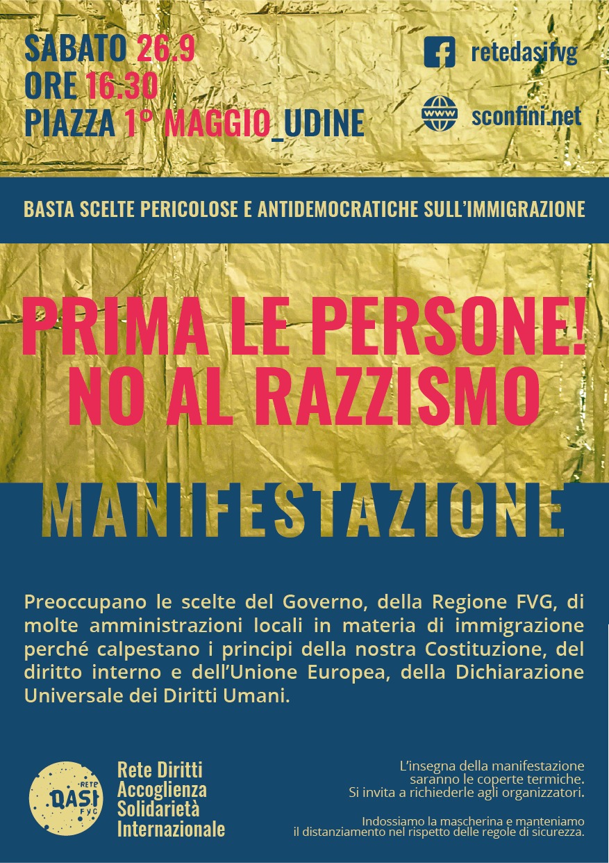 Manifestazione regionale 26 settembre 2020 prima le persone
